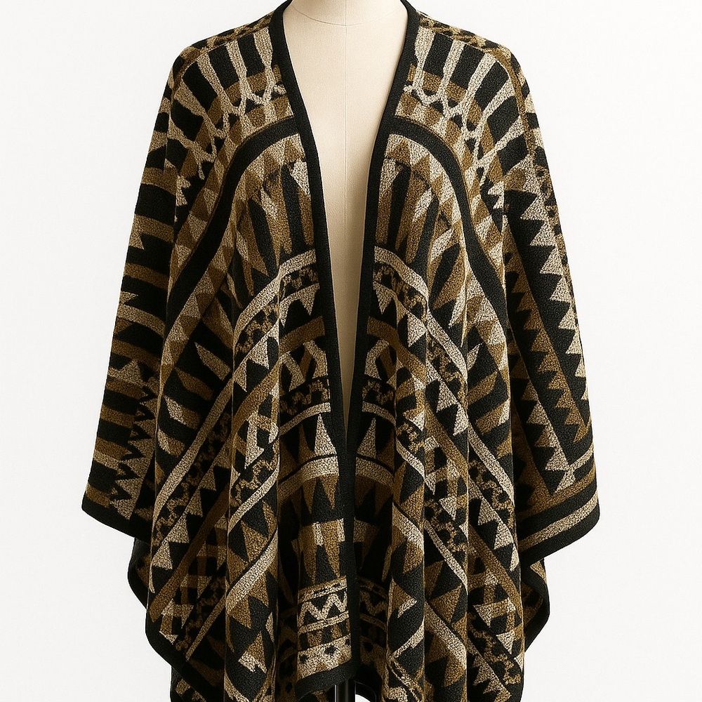 H&M Black and Gold Patterned Poncho